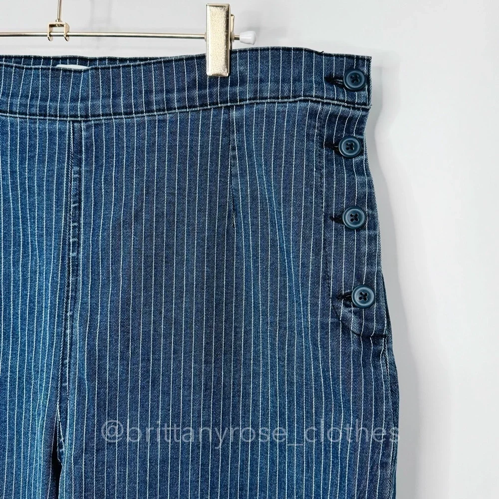 J. CREW Slim Wide-Leg Sailor Jean In Pinstripe Denim Indigo Herringbone NWT